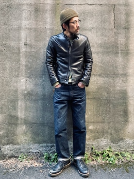 「UNIQLO U」｜「アイテム（ライダースジャケット）」を使った、ヤギハシカズヒロさん（メンズ・181cm）の春コーディネート