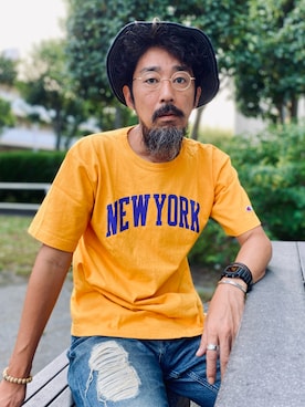 「Buzz Rickson's（バズリクソンズ）のアイテム（帽子）」を使った、ヤギハシカズヒロさん（メンズ・181cm）の秋コーディネート
