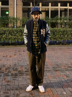 「Buzz Rickson's（バズリクソンズ）のアイテム（帽子）」を使った、ヤギハシカズヒロさん（メンズ・181cm）の冬コーディネート