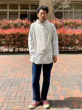 「アイテム（その他トップス、ホワイト系）」を使った、ヤギハシカズヒロさん（メンズ・181cm）の春コーディネート