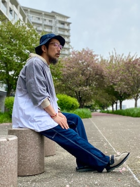 「Buzz Rickson's（バズリクソンズ）のアイテム（帽子）」を使った、ヤギハシカズヒロさん（メンズ・181cm）の春コーディネート