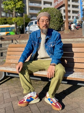 「CPH（シーピーエイチ）のアイテム（ハンチング/ベレー帽）」を使った、ヤギハシカズヒロさん（メンズ・181cm）の春コーディネート