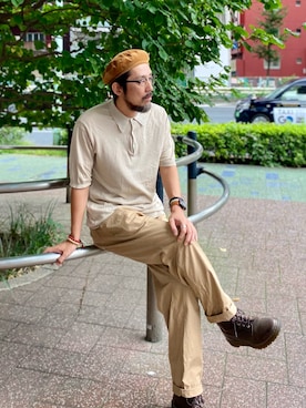 「Engineered Garments（エンジニアードガーメンツ）のアイテム（ハンチング/ベレー帽）」を使った、ヤギハシカズヒロさん（メンズ・181cm）の秋コーディネート