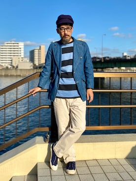 「RRL（ダブル アール エル）のアイテム（キャスケット）」を使った、ヤギハシカズヒロさん（メンズ・181cm）の秋コーディネート