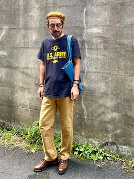 「Engineered Garments（エンジニアードガーメンツ）のアイテム（ハンチング/ベレー帽）」を使った、ヤギハシカズヒロさん（メンズ・181cm）の秋コーディネート