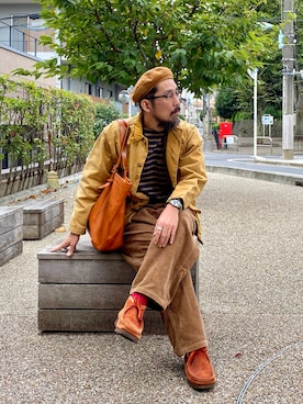 「Engineered Garments（エンジニアードガーメンツ）のアイテム（ハンチング/ベレー帽）」を使った、ヤギハシカズヒロさん（メンズ・181cm）の秋コーディネート