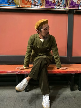 「Engineered Garments（エンジニアードガーメンツ）のアイテム（ハンチング/ベレー帽）」を使った、ヤギハシカズヒロさん（メンズ・181cm）の秋コーディネート
