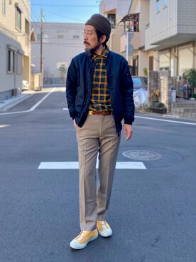 「BEAUTY&YOUTH UNITED ARROWS（ビューティーアンドユースユナイテッドアローズ）のアイテム（MA-1）」を使った、ヤギハシカズヒロさん（メンズ・181cm）の冬コーディネート