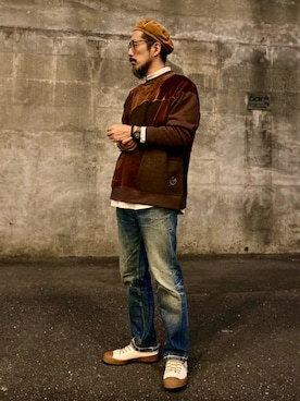 「Engineered Garments（エンジニアードガーメンツ）のアイテム（ハンチング/ベレー帽）」を使った、ヤギハシカズヒロさん（メンズ・181cm）の秋コーディネート