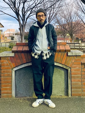 「BEAUTY&YOUTH UNITED ARROWS（ビューティーアンドユースユナイテッドアローズ）のアイテム（MA-1）」を使った、ヤギハシカズヒロさん（メンズ・181cm）の春コーディネート