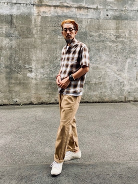 「Engineered Garments（エンジニアードガーメンツ）のアイテム（ハンチング/ベレー帽）」を使った、ヤギハシカズヒロさん（メンズ・181cm）の夏コーディネート