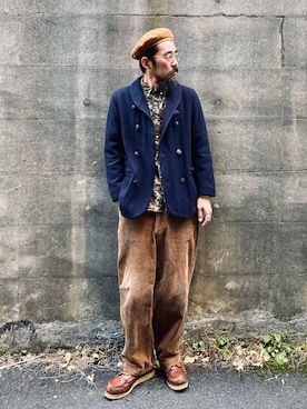 「Engineered Garments（エンジニアードガーメンツ）のアイテム（ハンチング/ベレー帽）」を使った、ヤギハシカズヒロさん（メンズ・181cm）の冬コーディネート
