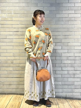 「Samansa Mos2（サマンサ モスモス）の襟刺繍シャーリング前後2WAYブラウス（シャツ/ブラウス）」を使った、みすずさん（レディース・152cm）の秋コーディネート