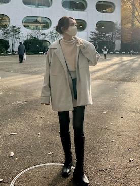 「emi+（エミプラス）のアイテム（ジャケット/アウター）」を使った、monaさん（レディース・153cm）の冬コーディネート