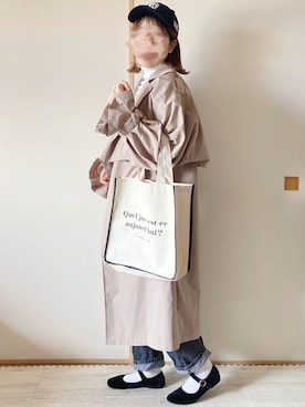 「しまむら（シマムラ）のアイテム（トレンチコート）」を使った、てぃるさん（レディース・158cm）の春コーディネート