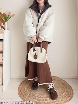 「アイテム（ブルゾン）」を使った、てぃるさん（レディース・158cm）の冬コーディネート