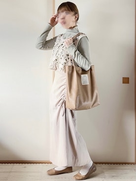 「メロートップス」｜「アイテム（スカート）」を使った、てぃるさん（レディース・158cm）の春コーディネート