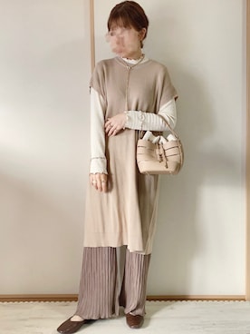 「ロングニット」｜「アイテム（パンツ）」を使った、てぃるさん（レディース・158cm）の秋コーディネート