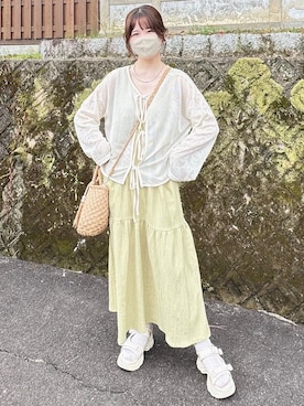 「アイテム（かごバッグ）」を使った、てぃるさん（レディース・158cm）の夏コーディネート