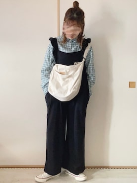 「ISOOK（アイスー）のアイテム（オールインワン・サロペット）」を使った、てぃるさん（レディース・158cm）の秋コーディネート