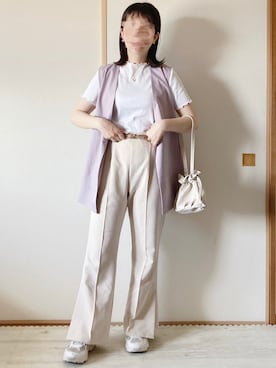 「メロートップス」｜「アイテム（スラックス）」を使った、てぃるさん（レディース・158cm）の夏コーディネート