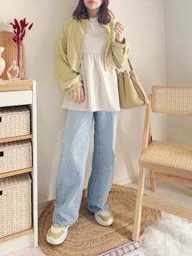 「メロートップス」｜「アイテム（パンツ）」を使った、てぃるさん（レディース・158cm）の冬コーディネート