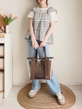 「アイテム（トートバッグ）」を使った、てぃるさん（レディース・158cm）の夏コーディネート