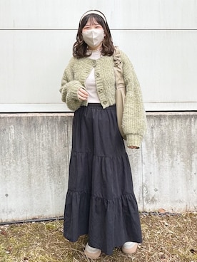 「メロートップス」｜「アイテム（スカート）」を使った、てぃるさん（レディース・158cm）の冬コーディネート