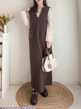 「アイテム（ジャンパースカート）」を使った、てぃるさん（レディース・158cm）の冬コーディネート