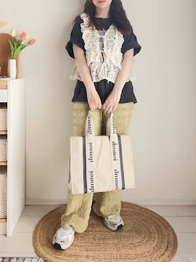 「tiptop（ティップトップ）のアソートフォトロゴBIGTシャツ（Tシャツ/カットソー、グレー系）」を使った、てぃるさん（レディース・158cm）の夏コーディネート