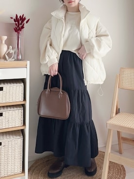 「レイヤードスタイル」｜「しまむら（シマムラ）のアイテム（スウェット）」を使った、てぃるさん（レディース・158cm）の冬コーディネート