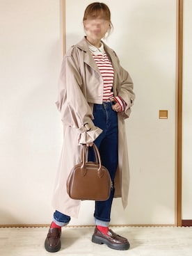 「しまむら（シマムラ）のアイテム（トレンチコート）」を使った、てぃるさん（レディース・158cm）の冬コーディネート