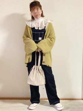「GRL」｜「アイテム（サロペット/オーバーオール）」を使った、てぃるさん（レディース・158cm）の冬コーディネート