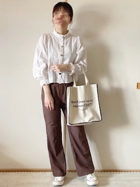 「apres jour（アプレジュール）のアイテム（スラックス）」を使った、てぃるさん（レディース・158cm）の春コーディネート