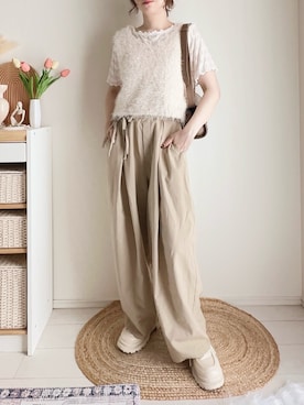 「tiptop（ティップトップ）のラメフェザー2wayベスト（ベスト）」を使った、てぃるさん（レディース・158cm）の夏コーディネート