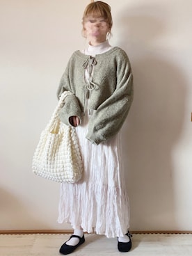 「リブニット」｜「アイテム（バレエシューズ）」を使った、てぃるさん（レディース・158cm）の春コーディネート