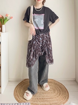 「アイテム（ワンピース/ドレス、ブラウン系）」を使った、てぃるさん（レディース・158cm）の夏コーディネート