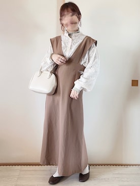 「メロートップス」｜「アイテム（ワンピース/ドレス）」を使った、てぃるさん（レディース・158cm）の春コーディネート