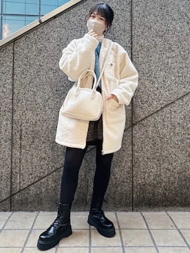 「mily bilet（ミウィビレット）のアイテム（ノーカラーコート）」を使った、てぃるさん（レディース・158cm）の冬コーディネート