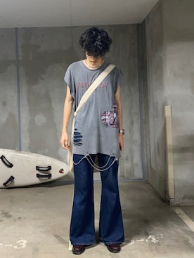 「Guess（ゲス）のアイテム（パンツ）」を使った、いとまるさん（メンズ・174cm）の夏コーディネート
