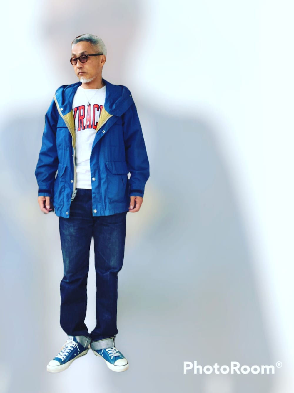 「アメカジ、ダッズスタイル、アメリカンスタンダード、マウンテンパーカー、northface、リバースウィーブ、コンバース、メガネ男子、ウェリントン」｜「CONVERSEのアイテム（スニーカー、ブルー系）」を使った、kazu1969さん（メンズ・170cm）の秋コーディネートの1枚目の写真