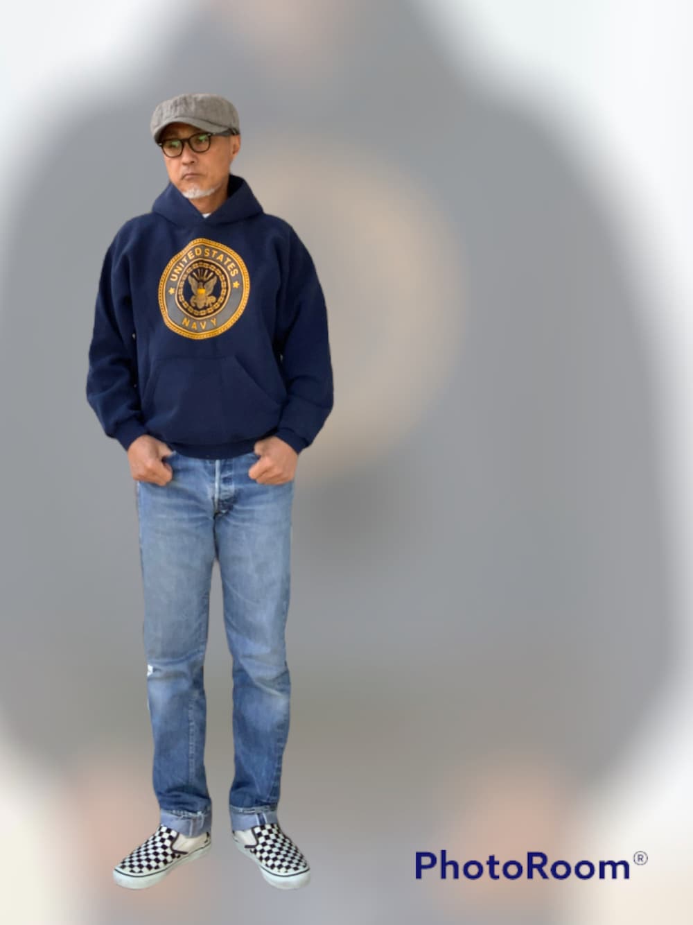 「アメカジ、ダッズスタイル、アメリカンスタンダード、501  66、66前期、VANS、navy、キャスケット」｜「VANSのVANS ヴァンズ COMFYCUSH SLIP-ON コンフィークッシュ スリッポン VN0A3WMDVO4 CHECKER/T.WHT（スニーカー、ホワイト系）」を使った、kazu1969さん（メンズ・170cm）の冬コーディネートの1枚目の写真