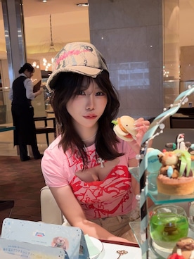 「アイテム（Tシャツ/カットソー、ピンク系）」を使った、aipoyonさん（レディース・158cm）の秋コーディネート