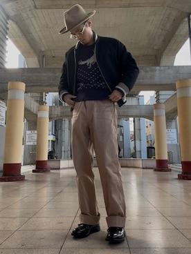 「Buzz Rickson's（バズリクソンズ）のアイテム」を使った、Reomaさん（メンズ・171cm）の冬コーディネート