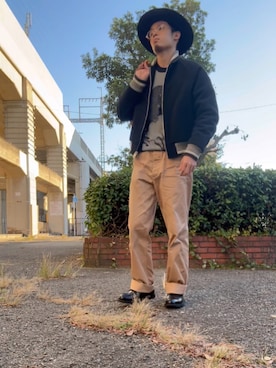 「アイテム（帽子、ブラウン系）」を使った、Reomaさん（メンズ・171cm）の秋コーディネート