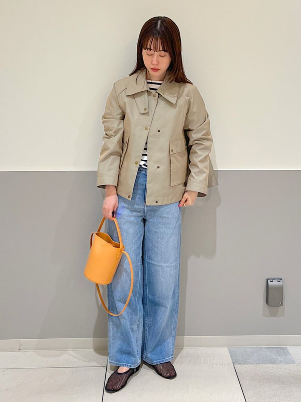 25SS完売＊タグ付＊シップスエニィ シャンブレーAラインフレアショートコート SHIPS any:〈手洗い可能〉シャンブレー Aライン フレア ショート