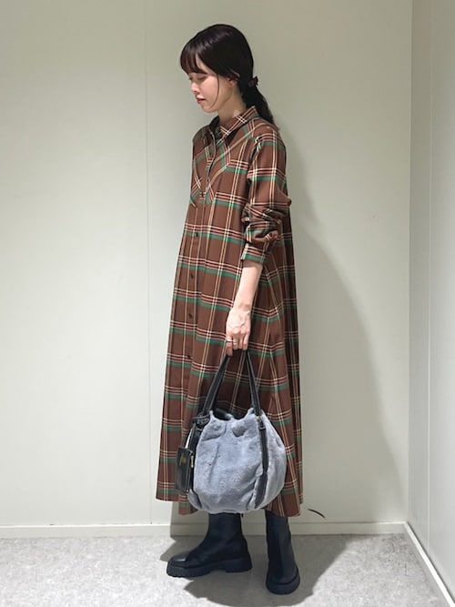 SHIPS any:〈洗濯機可能〉チェック Aライン フレア シャツ ワンピース