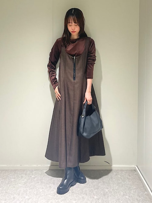 【carina*】スチプリ+アンシャンテ SHIPS any: ヘリンボーン パイピング フレア ジャンパースカート