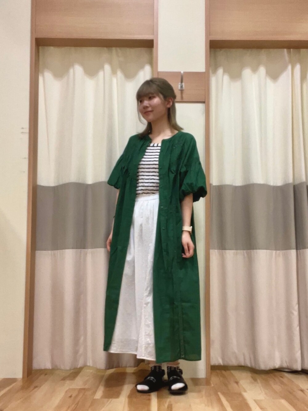 「夏コーデ」｜「SM2のアイテム（ワンピース/ドレス、グリーン系）」を使った、ym.さん（レディース・160cm）の夏コーディネートの1枚目の写真
