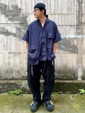 「THE H.W. DOG & CO. （ザエイチダブリュドックアンドコー）のROLL CAP - BLACK（帽子、ブラック系）」を使った、Reset🇹🇼さん（メンズ・178cm）の夏コーディネート